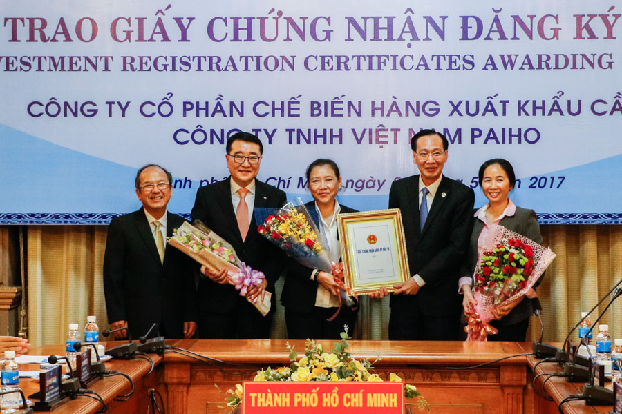 Certificate of investment for Cau Tre Export Processing Joint Stock Company in Hiep Phuoc Industrial Park